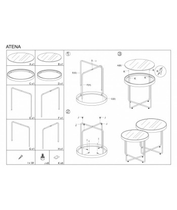 Set de 2 tables basses en verre et métal Athens, Noire, Ø45xH50 cm / Ø40xH44 cm Economisez 