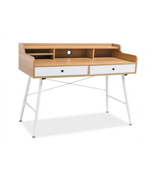 Table de bureau en MDF et métal, avec 2 tiroirs B-160 Chêne / Blanc, L123xl56xH93 cm le concept de la Pate a emporter 