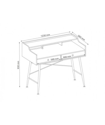 Table de bureau en MDF et métal, avec 2 tiroirs B-160 Chêne / Blanc, L123xl56xH93 cm le concept de la Pate a emporter 