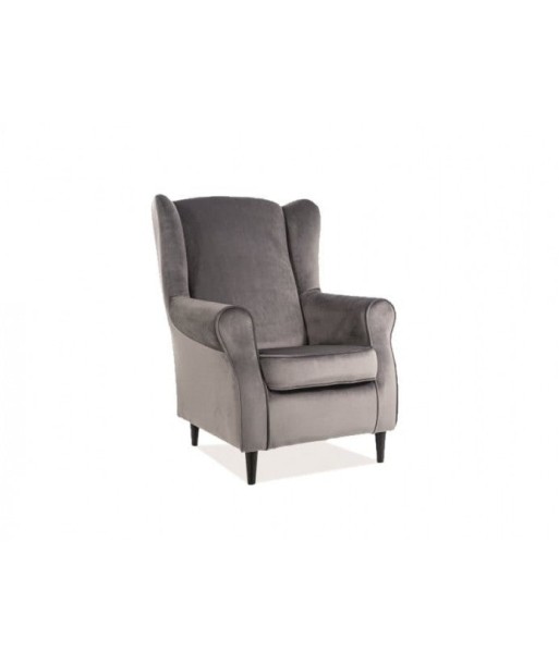 Fauteuil fixe tapissé de tissu et pieds en bois Velours Baron Gris / Wengé, l75xA80xH101 cm l'achat 