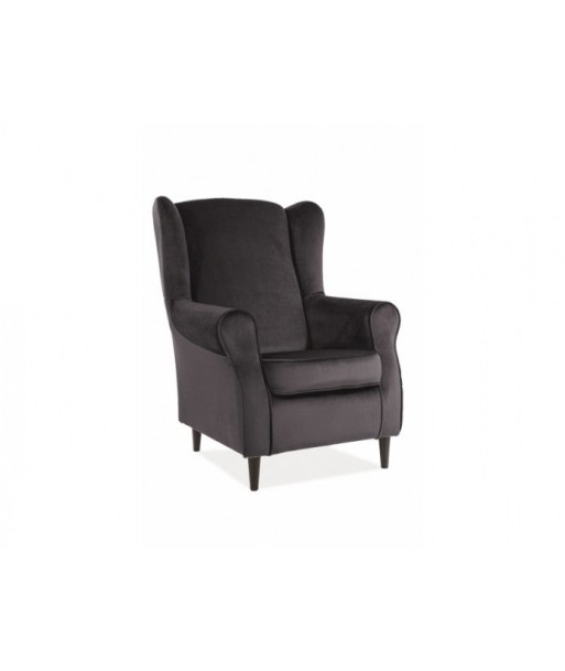 Fauteuil fixe tapissé de tissu et pieds en bois Velours Baron Noir / Wengé, l75xA80xH101 cm Paris Déstockage Promo