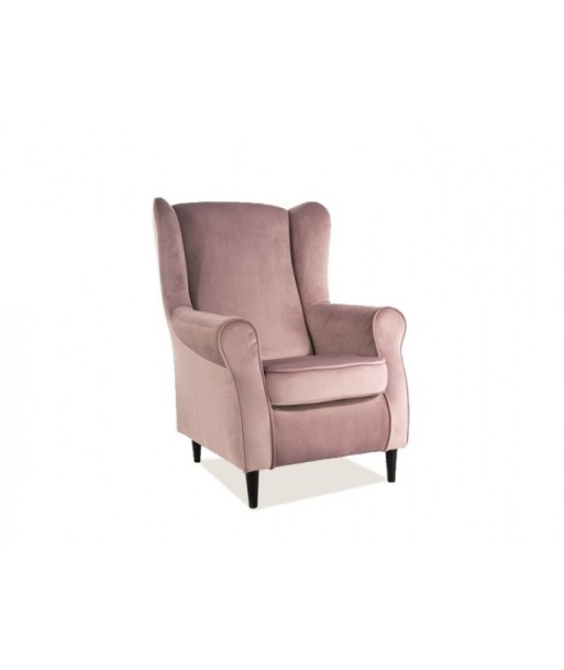 Fauteuil fixe tapissé de tissu et pieds en bois Velours Baron Rose / Wengé, l75xA80xH101 cm commande en ligne