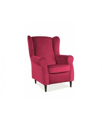 Fauteuil fixe tapissé de tissu et pieds en bois Velours Baron Bordeaux / Wengé, l75xA80xH101 cm pour bénéficier 